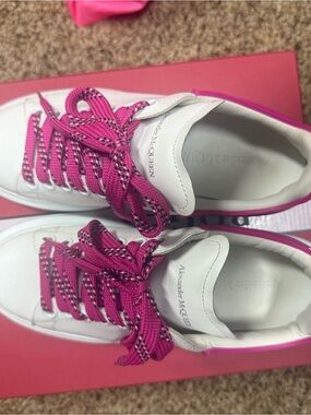 Alexander McQueen White Leather Sneakers with Hot Pink Accents